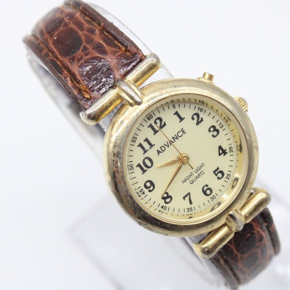 Vintage Advance Watch Womens Gold Tone Stainless Steel Brown Leather Band - Picture 4 of 7